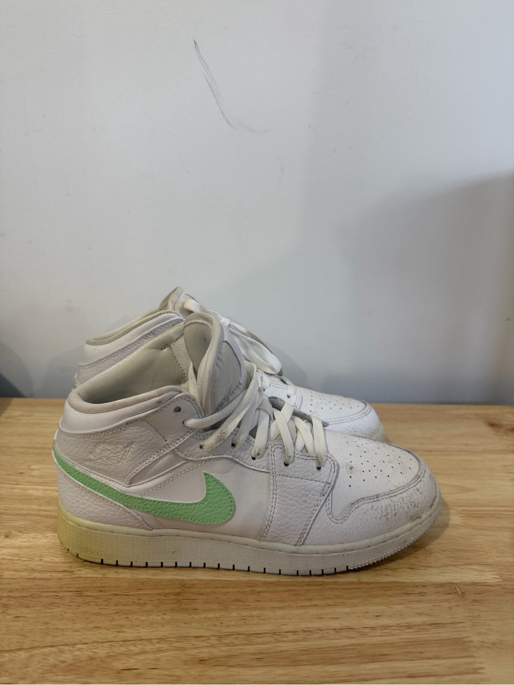 Nike White Sneakers with Light Green Swoosh